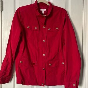 Charter Club jacket water proof material Red with Gold buttons Zipper front